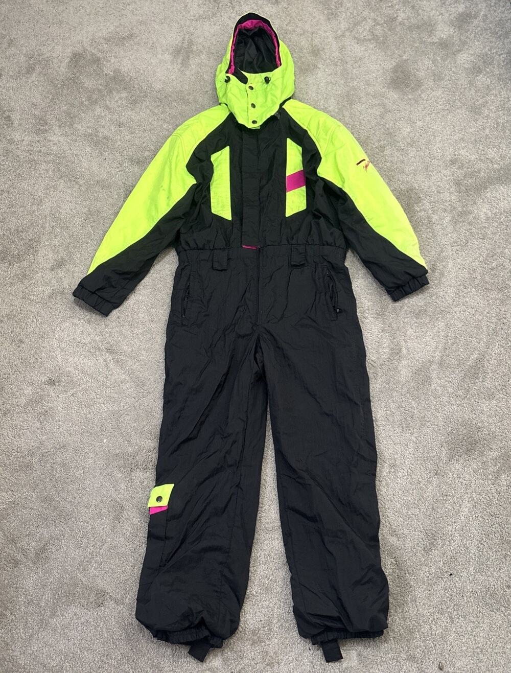 Roffe Ski Suit One Piece Snowsuit Snow bib Vintage Neon Full Zip Mens Large